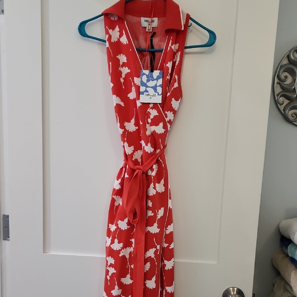 Red and White Sleeveless Dress